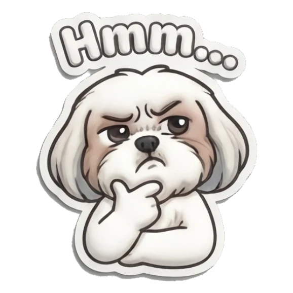Shih Tzu thinking with a hand on its chin Puffy Shih Tzu Pals sticker for expressive chats and social replies.