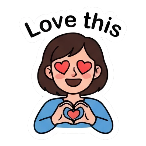 Girl with heart-shaped eyes making heart gesture, text Love this Daily Life of a Girl sticker for expressive chats and social replies.