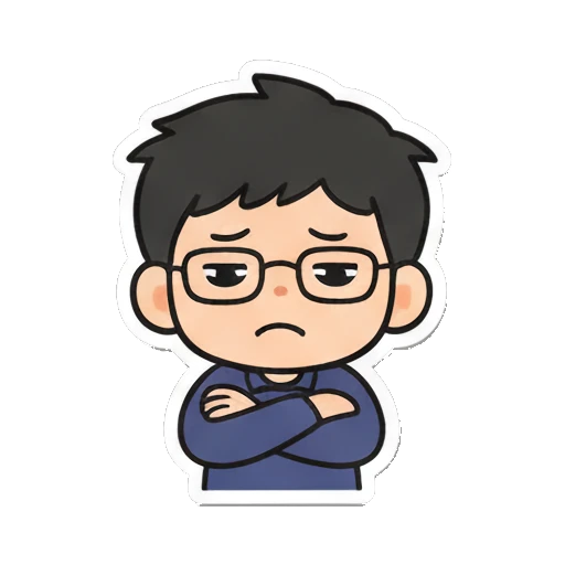 Boy with glasses looking annoyed with arms crossed Cheerful Glasses Boy Daily sticker for expressive chats and social replies.