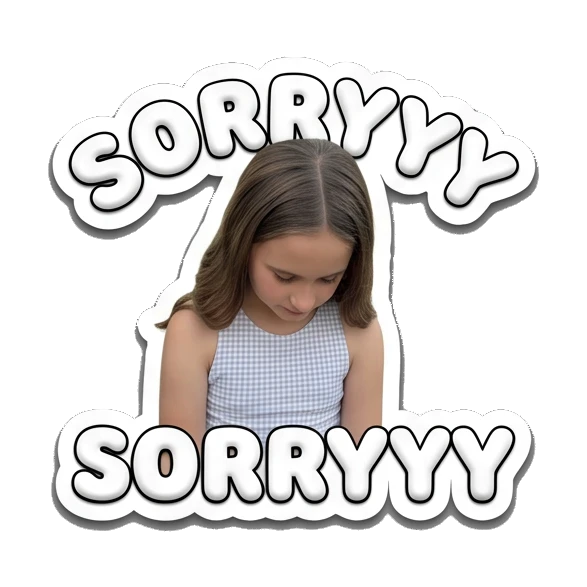 Girl looking down apologetically with text SORRYYY Cheerful Girl Daily Life sticker for expressive chats and social replies.