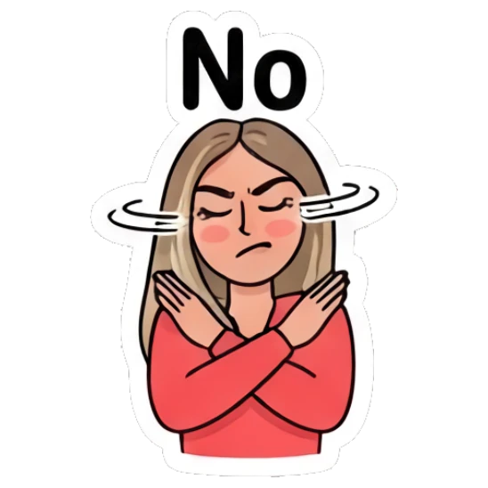 Woman crossing arms in a firm No gesture Couple Daily Vibes sticker for expressive chats and social replies.