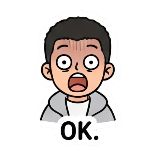 Boy with wide eyes and shocked expression, saying OK. Casual Boy Daily Vibes sticker for expressive chats and social replies.