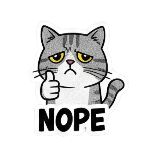 Grey cat giving a thumbs down with a grumpy face with text NOPE Grumpy Grey Cat Daily Moods sticker for expressive chats and social replies.