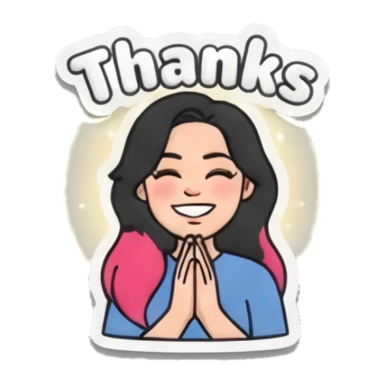 Girl with hands together in prayer, text Thanks Puffy Girl Daily Vibes sticker for expressive chats and social replies.