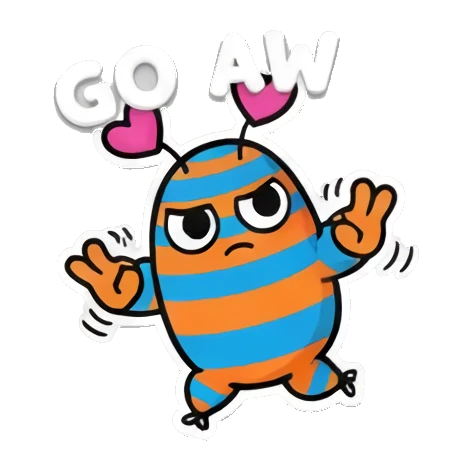 Monster waving hands dismissively, annoyed expression, text GO AWAY. Mood Monsters sticker for expressive chats and social replies.
