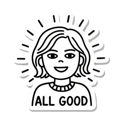 一切都好女孩，文字ALL GOOD Line Art Emotion Stickers sticker for expressive chats and social replies.