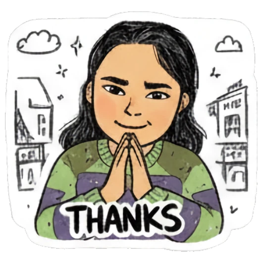 Girl smiling with hands together saying thanks Sketchy Girl Daily Vibes sticker for expressive chats and social replies.