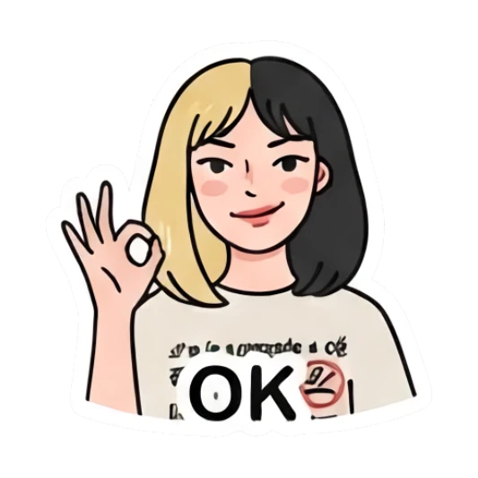 双色发女孩比出OK手势，表情自信 Two-Tone Girl Daily Vibes sticker for expressive chats and social replies.