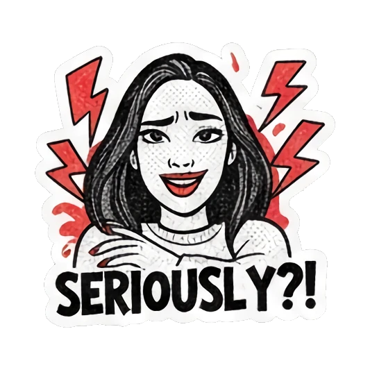 怀疑不屑SERIOUSLY?! Gritty Girl Moods sticker for expressive chats and social replies.