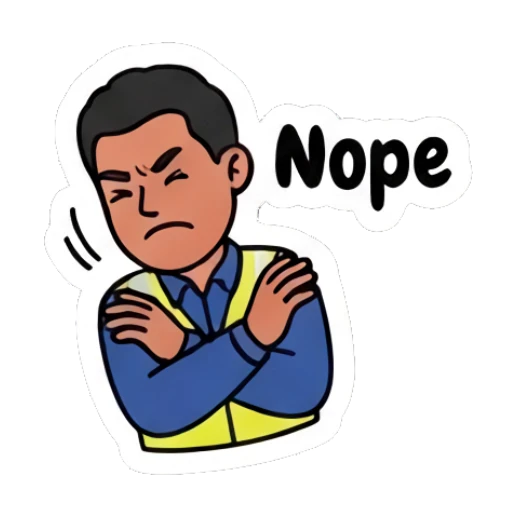 Worker crossing arms with a grumpy nope expression Busy Worker Daily Life sticker for expressive chats and social replies.