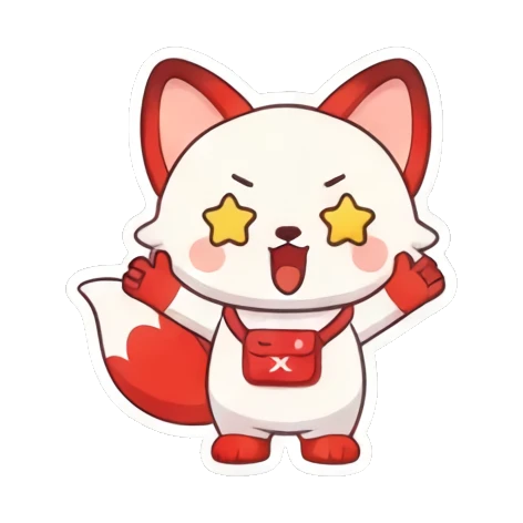 excited star-eyed fox Cheerful Red Fox Adventures sticker for expressive chats and social replies.