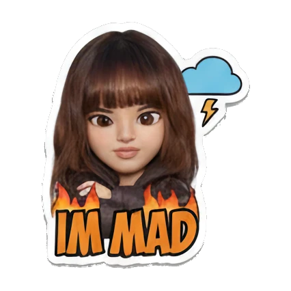 Girl looking angry with fire and storm cloud, text 'IM MAD' Modern Girl Daily Vibes sticker for expressive chats and social replies.