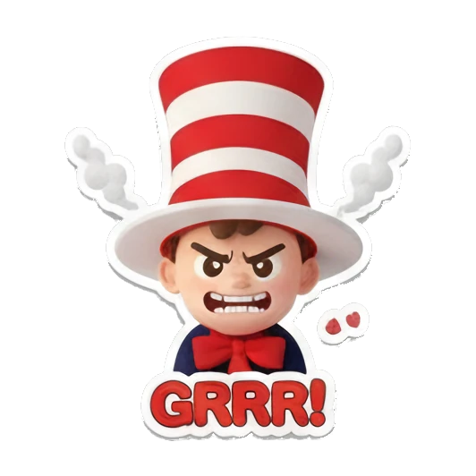 Angry boy with Grrr text Whimsical Hat Boy Adventures sticker for expressive chats and social replies.