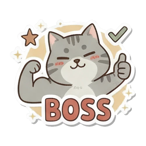 展示肌肉的强壮小猫 Playful Grey Tabby sticker for expressive chats and social replies.
