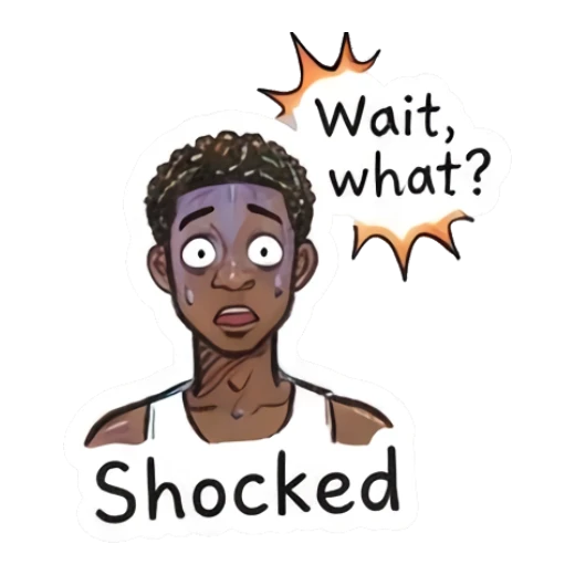 Shocked young man with wide eyes and text Wait what Doodle Boy Expressions sticker for expressive chats and social replies.
