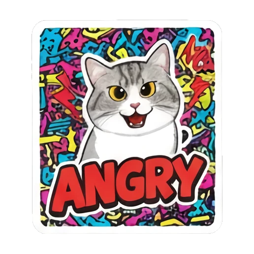 Angry cat with intense expression and ANGRY text Retro Graffiti Cat Vibes sticker for expressive chats and social replies.