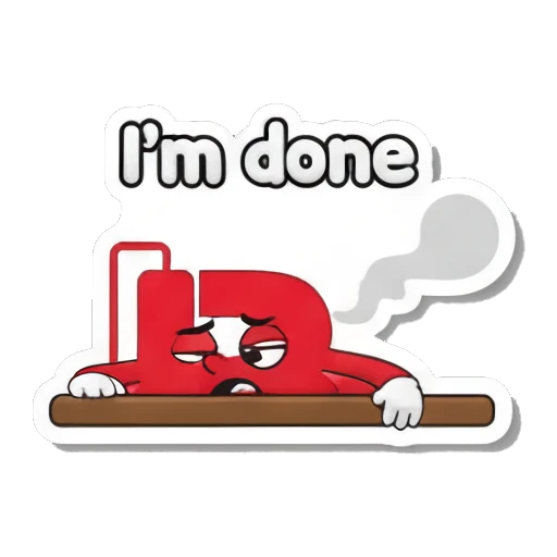 Letter R looking exhausted and lying down with text I'm done Red Letter R Adventures sticker for expressive chats and social replies.
