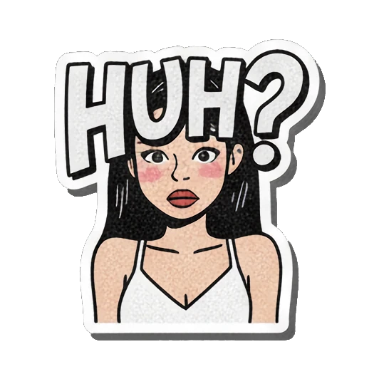 Girl looking confused, text HUH? Retro Comic Girl Expressions sticker for expressive chats and social replies.