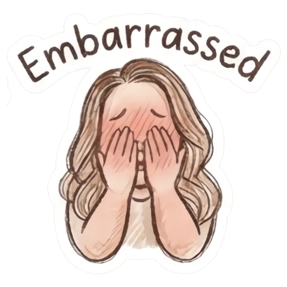 Girl covering face with hands, blushing, text Embarrassed Charming Doodle Girl Expressions sticker for expressive chats and social replies.
