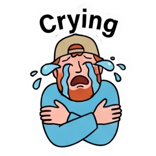 Bearded man crying with arms crossed Bearded Guy Daily Vibes sticker for expressive chats and social replies.