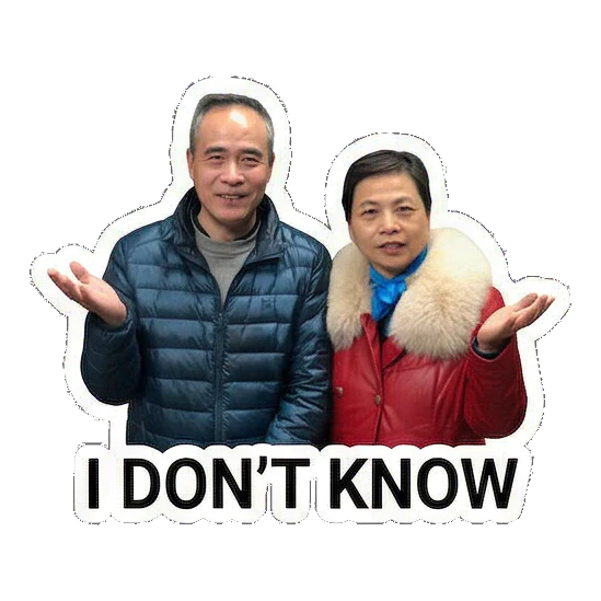 奶奶耸肩表示不知道 Sweet Senior Duo sticker for expressive chats and social replies.