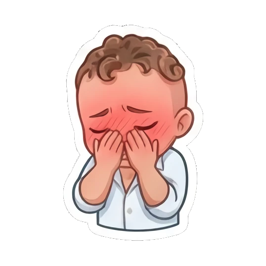 Curly boy blushing and covering his face with hands Little Curly Boy Expressions sticker for expressive chats and social replies.