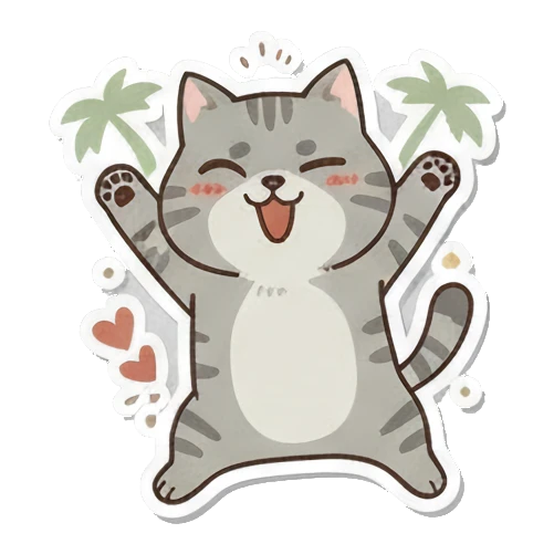 开心挥手的小猫 Playful Grey Tabby sticker for expressive chats and social replies.
