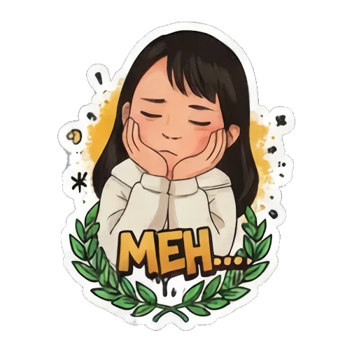 少女无聊表情MEH Street Style Girl Expressions sticker for expressive chats and social replies.