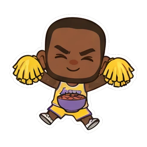 Chibi player cheering with pom-poms and snacks King of the Court sticker for expressive chats and social replies.