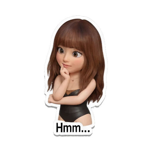 Girl thinking with a finger on chin, confused, text Hmm Summer Vacation Girl sticker for expressive chats and social replies.