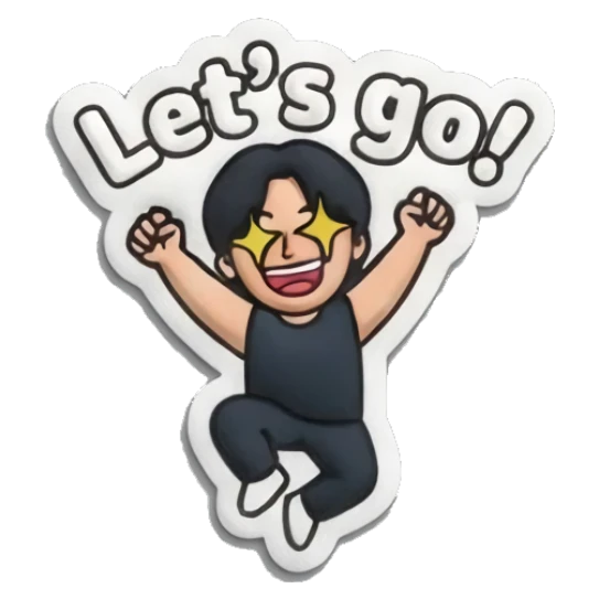 Boy jumping with excitement and text Let's go Puffy Boy Daily Vibes sticker for expressive chats and social replies.