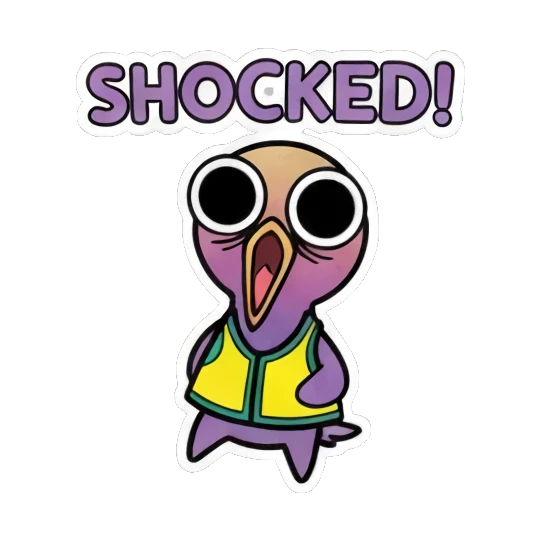小鸟张嘴惊讶，头顶SHOCKED文字，表示震惊 Funny Bird Daily Life sticker for expressive chats and social replies.