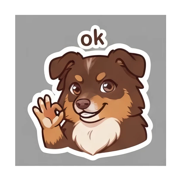 Aussie dog making an OK hand gesture with a friendly smile. Cheerful Aussie Buddy sticker for expressive chats and social replies.