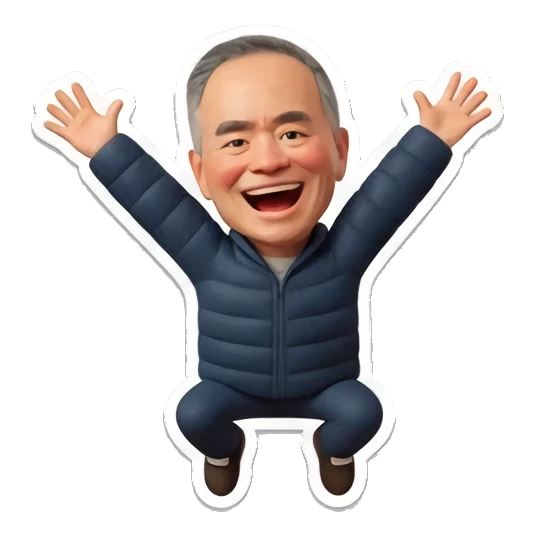 Happy man jumping with arms raised in excitement Cheerful Middle-Aged Gentleman sticker for expressive chats and social replies.
