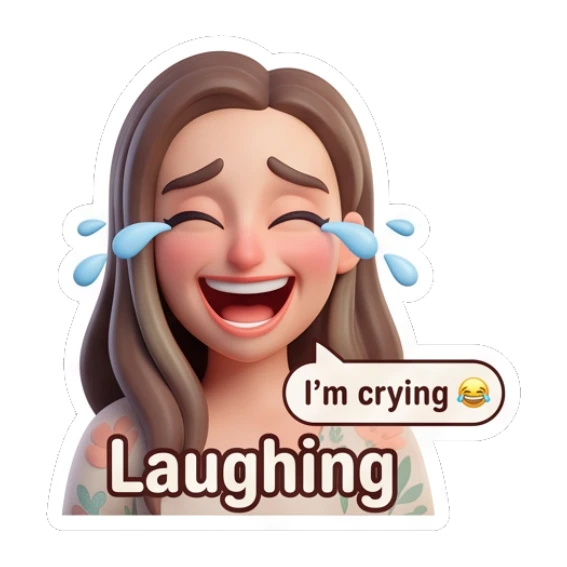 Girl laughing with tears of joy Cheerful 3D Girl Expressions sticker for expressive chats and social replies.