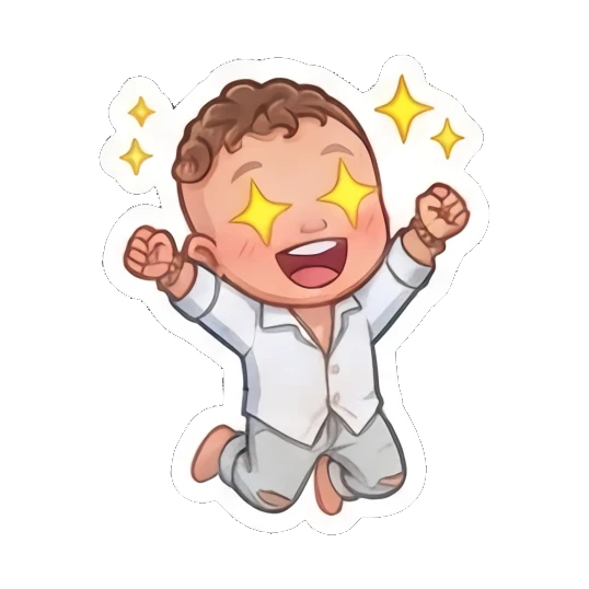 Curly boy jumping for joy with star-shaped eyes Little Curly Boy Expressions sticker for expressive chats and social replies.