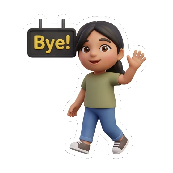 Girl waving goodbye with Bye sign, parting. Cheerful Girl Daily Life sticker for expressive chats and social replies.