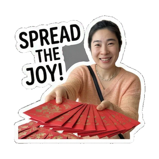 Distributing red envelopes Joyful Lunar New Year Moments sticker for expressive chats and social replies.