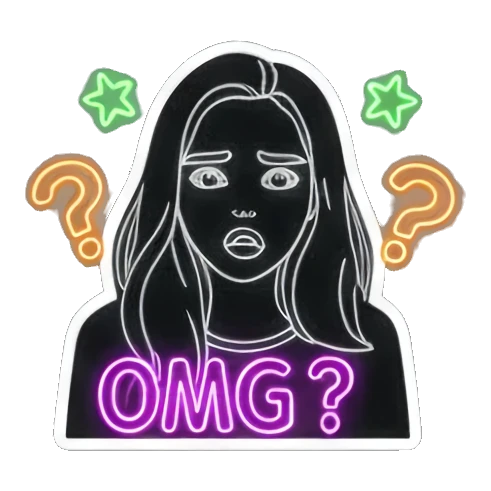 线条女孩疑问OMG? Neon Glow Girl sticker for expressive chats and social replies.