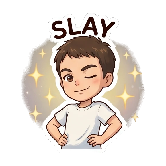 Confident boy posing with hands on hips and a wink. Daily Life of a Chibi Boy sticker for expressive chats and social replies.