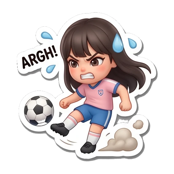 Girl kicking soccer ball with ARGH text, angry expression Soccer Girl Daily Life sticker for expressive chats and social replies.