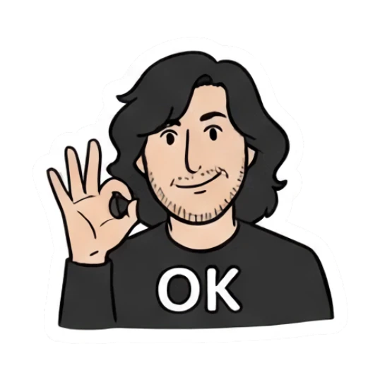Long-haired man making an OK gesture with a smile. Long-Haired Guy Daily Vibes sticker for expressive chats and social replies.