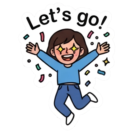 Girl jumping with confetti, excited, text Let's go! Daily Life of a Girl sticker for expressive chats and social replies.