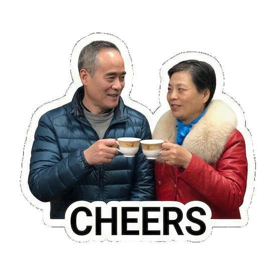 老夫妻举杯庆祝 Sweet Senior Duo sticker for expressive chats and social replies.