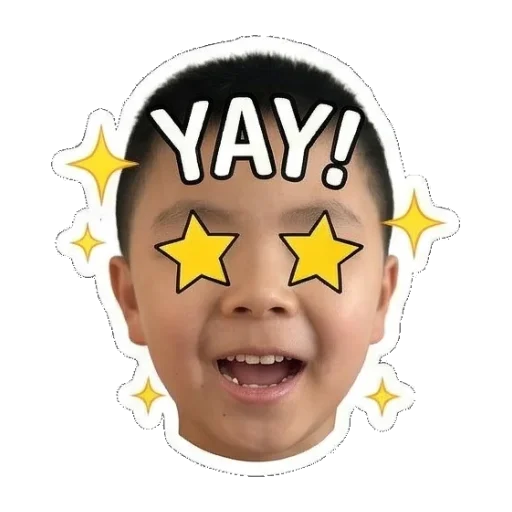 星星眼，兴奋欢呼YAY Boy's Expressive Faces sticker for expressive chats and social replies.