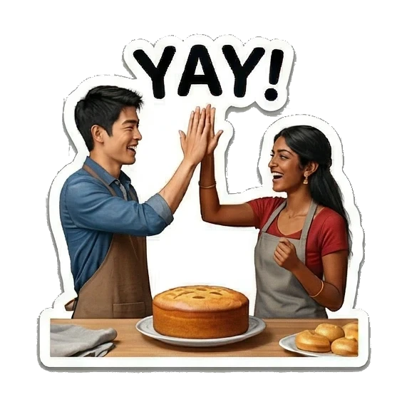 两人在厨房开心击掌 Culinary Couple Moments sticker for expressive chats and social replies.