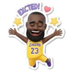 Basketball star jumping with excitement, EXCTED text King James Expressive Moments sticker for expressive chats and social replies.