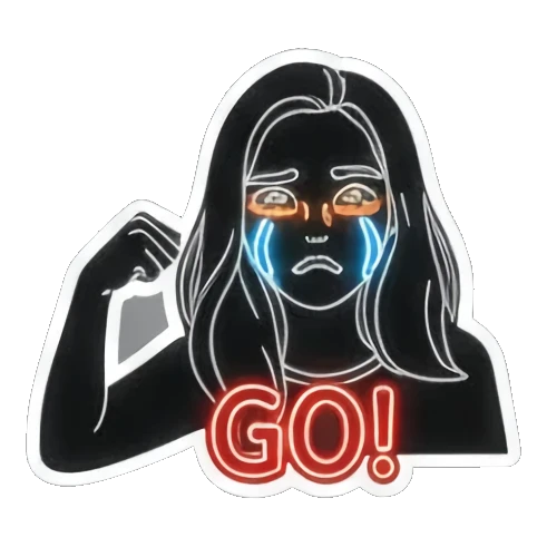 发光女孩催促GO! Neon Glow Girl sticker for expressive chats and social replies.
