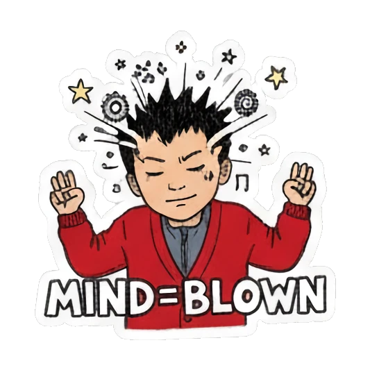 mind blown boy with stars Red Sweater Boy Daily Life sticker for expressive chats and social replies.