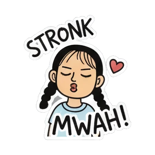 女孩嘟嘴飞吻MWAH Playful Pigtail Girl sticker for expressive chats and social replies.